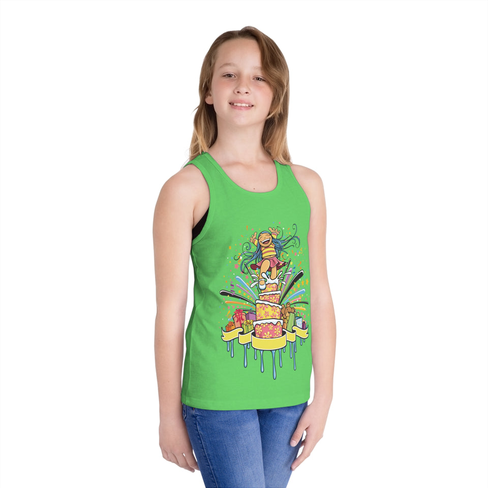 Colorful Celebration Kid's Jersey Tank Top with Fun Cake Design