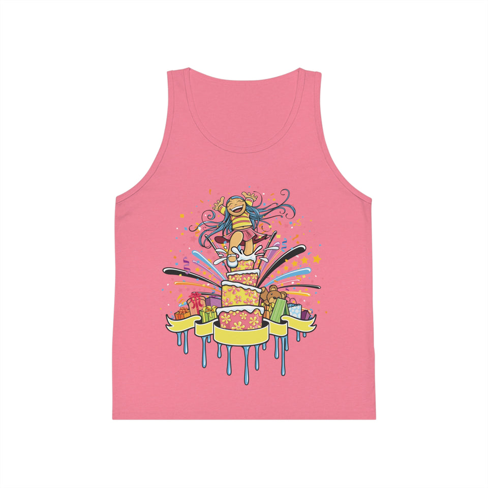 Colorful Celebration Kid's Jersey Tank Top with Fun Cake Design