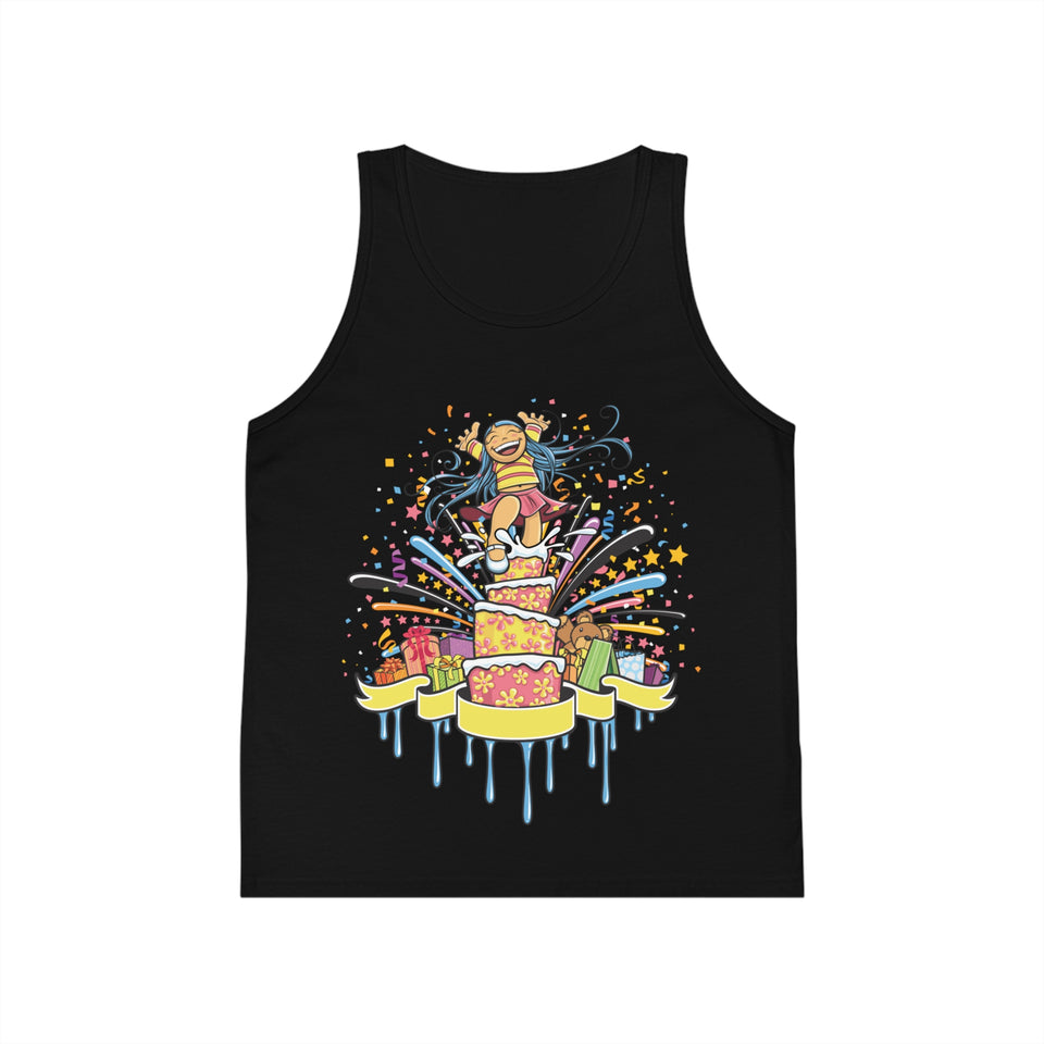 Colorful Celebration Kid's Jersey Tank Top with Fun Cake Design