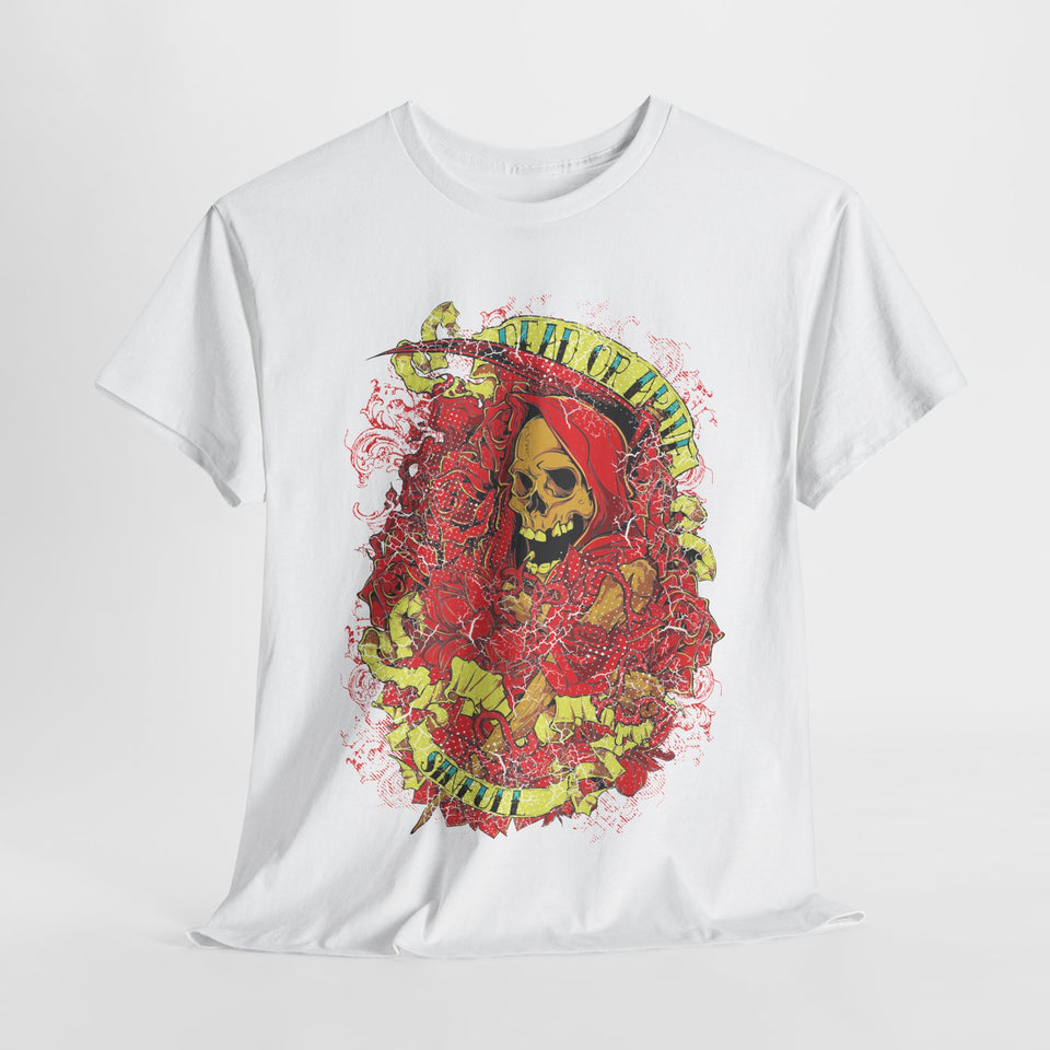 Unisex Heavy Cotton Tee - Skull & Heart Design, Edgy Graphic Tee for Casual Wear