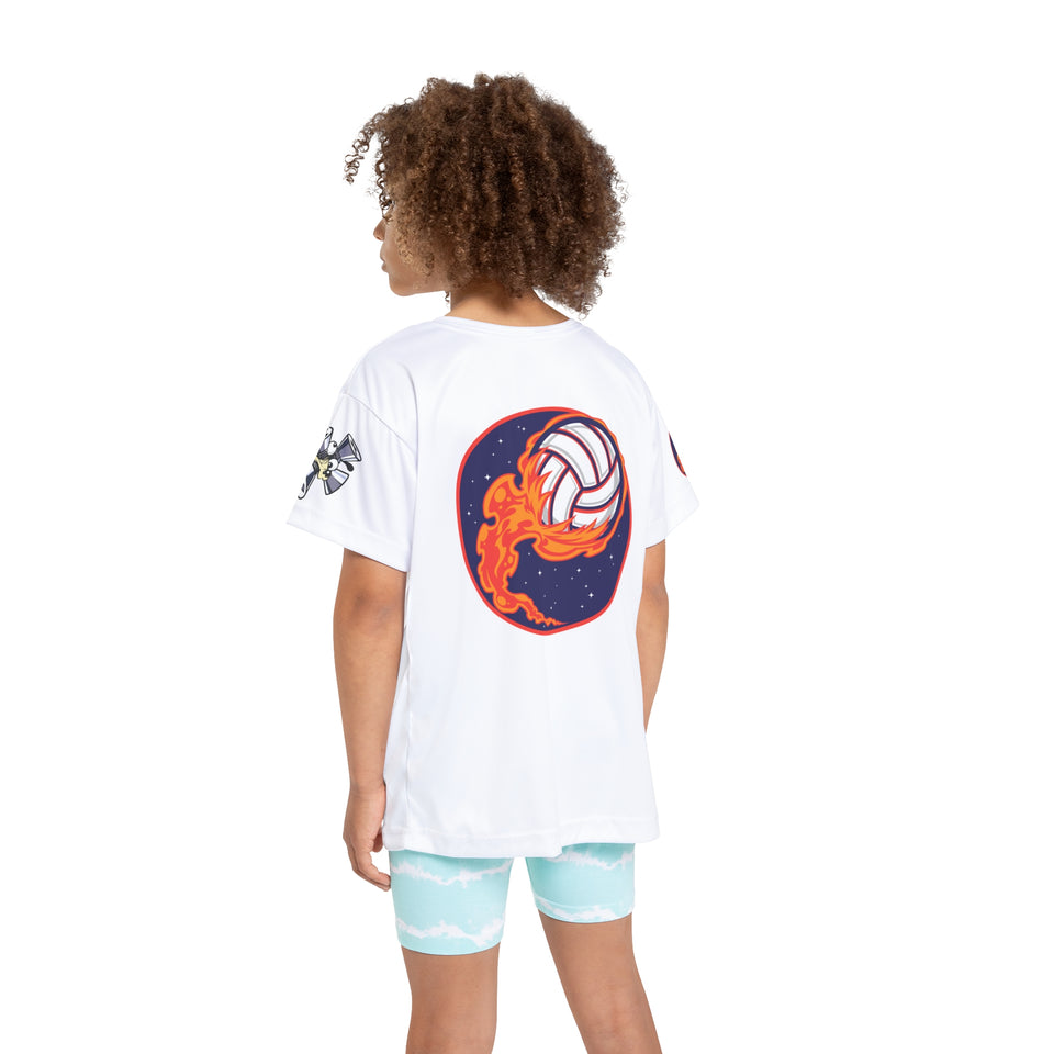 Kids Fun Sports Jersey - Alien Character & Flaming Volleyball Design