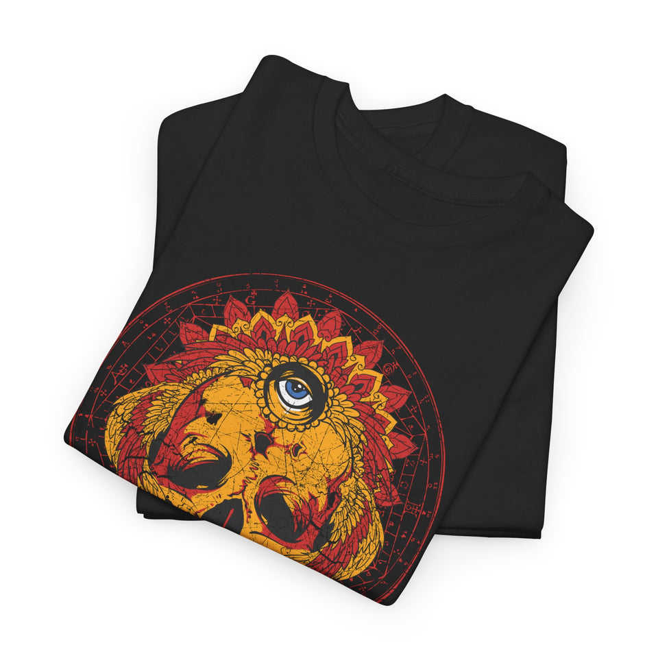 Bohemian Skull Unisex Heavy Cotton Tee - Vibrant Art Tee for Free Spirits