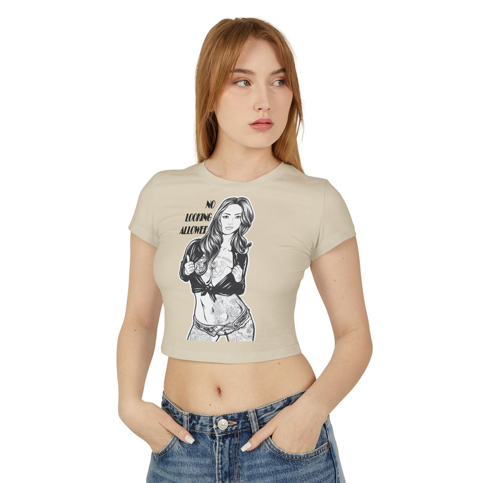 No Looking Allowed Women's Baby Tee - Stylish Graphic Crop Top for Casual Wear