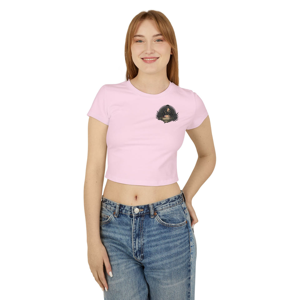Vintage-Inspired Women's Baby Tee with Bold Graphic Design
