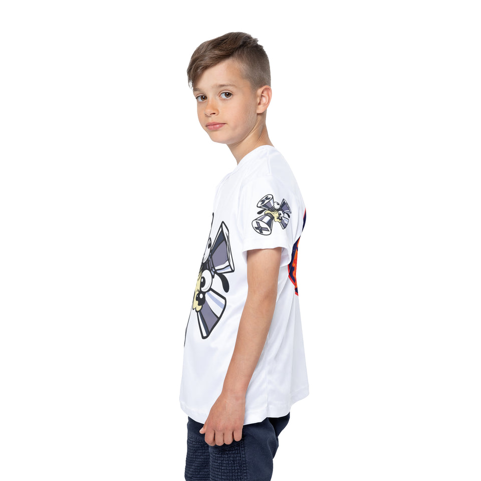 Kids Fun Sports Jersey - Alien Character & Flaming Volleyball Design