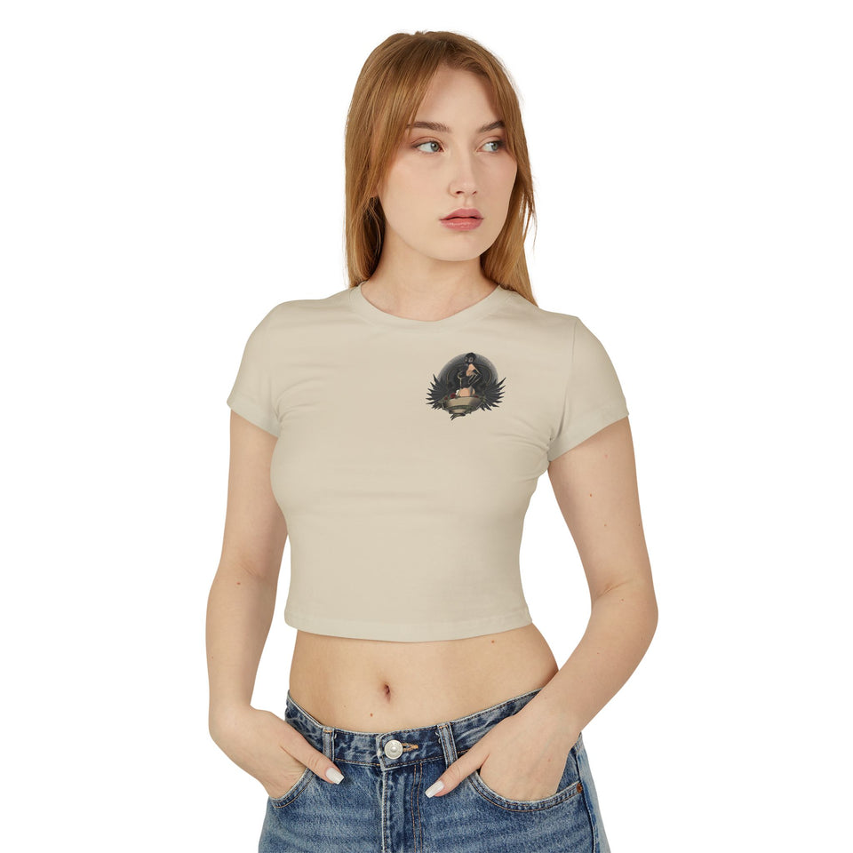 Vintage-Inspired Women's Baby Tee with Bold Graphic Design