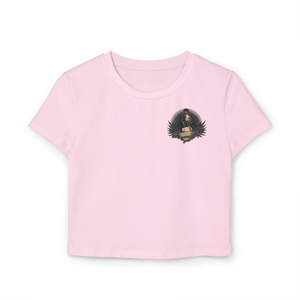 Vintage-Inspired Women's Baby Tee with Bold Graphic Design