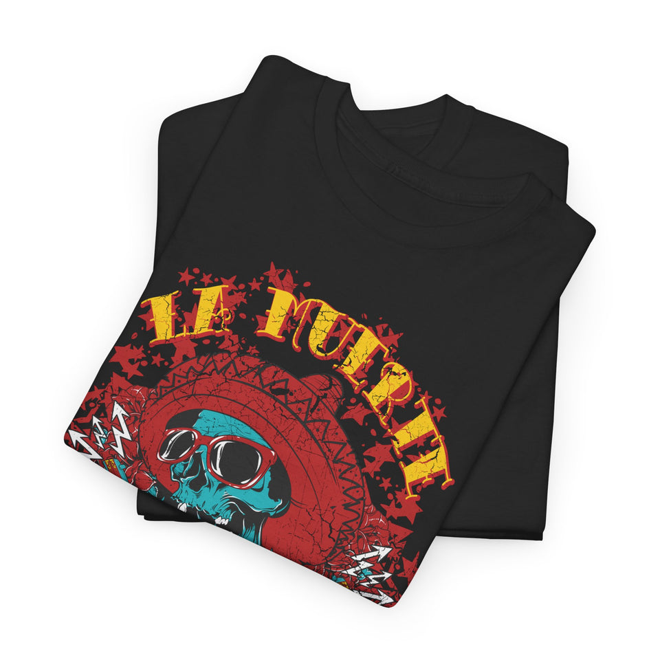 Artistic Unisex Heavy Cotton Tee - Vibrant Skull & Floral Design