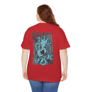 Unisex Heavy Cotton Tee - Skull & Heart Design, Edgy Graphic Tee for Casual Wear
