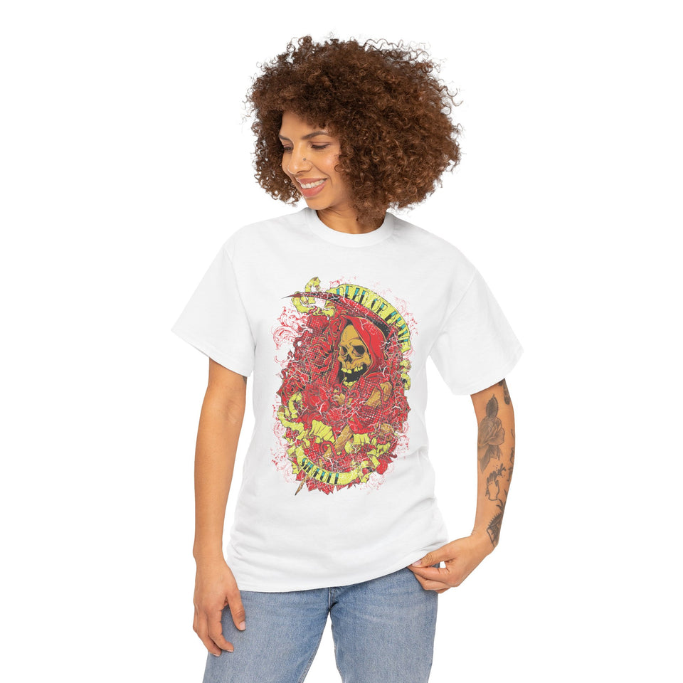 Unisex Heavy Cotton Tee - Skull & Heart Design, Edgy Graphic Tee for Casual Wear