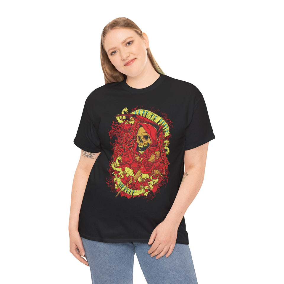 Unisex Heavy Cotton Tee - Skull & Heart Design, Edgy Graphic Tee for Casual Wear