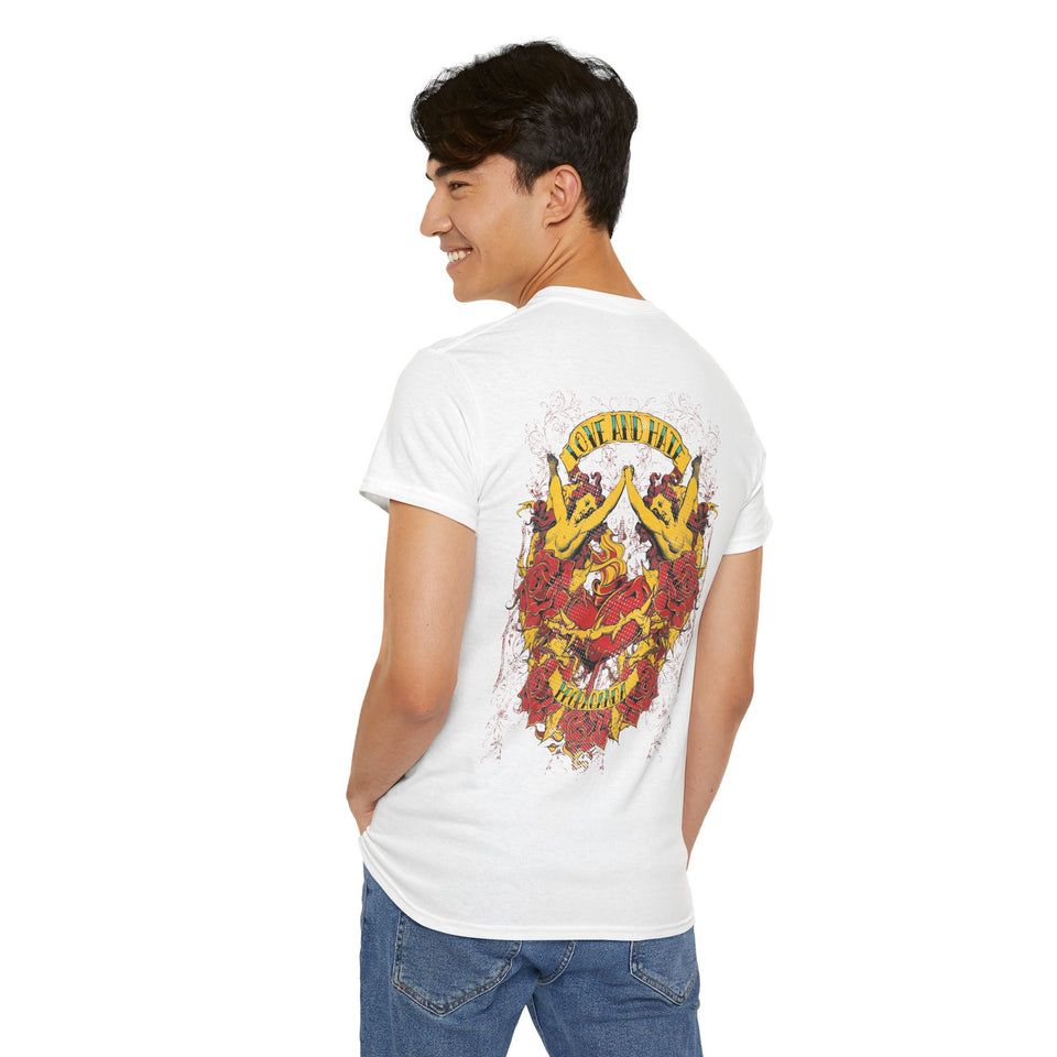 Bold Graphic Unisex Heavy Cotton Tee - Love & Roses Design