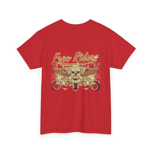 Unisex Heavy Cotton Tee - Pirate Skull & Free Riders Design - Bold Graphic Tee for Motorcycle Enthusiasts