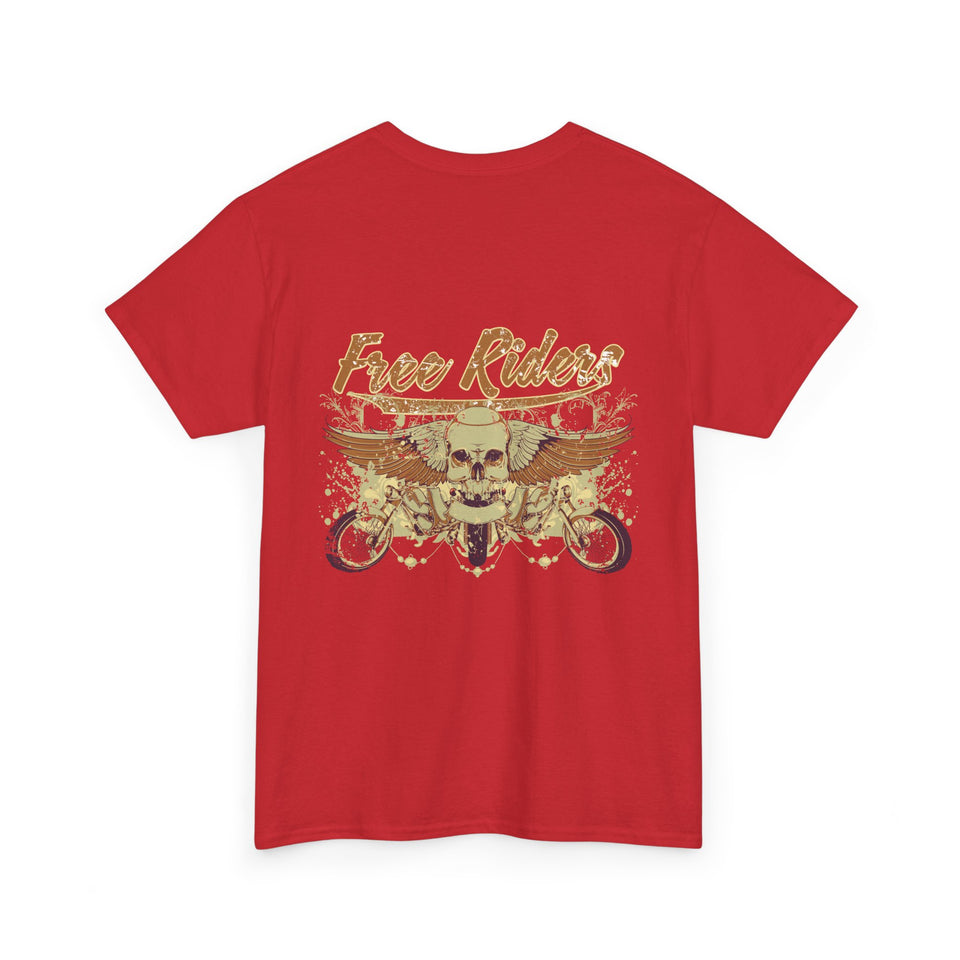 Unisex Heavy Cotton Tee - Pirate Skull & Free Riders Design - Bold Graphic Tee for Motorcycle Enthusiasts