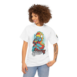 Vibrant Cartoon Pin-Up Tee - Unisex Heavy Cotton T-Shirt for Casual Fun