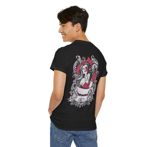 Edgy Graphics Unisex Heavy Cotton Tee - Skull & Rose Design
