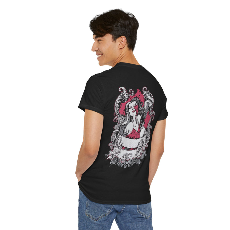 Edgy Graphics Unisex Heavy Cotton Tee - Skull & Rose Design