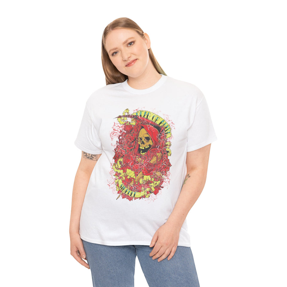 Unisex Heavy Cotton Tee - Skull & Heart Design, Edgy Graphic Tee for Casual Wear