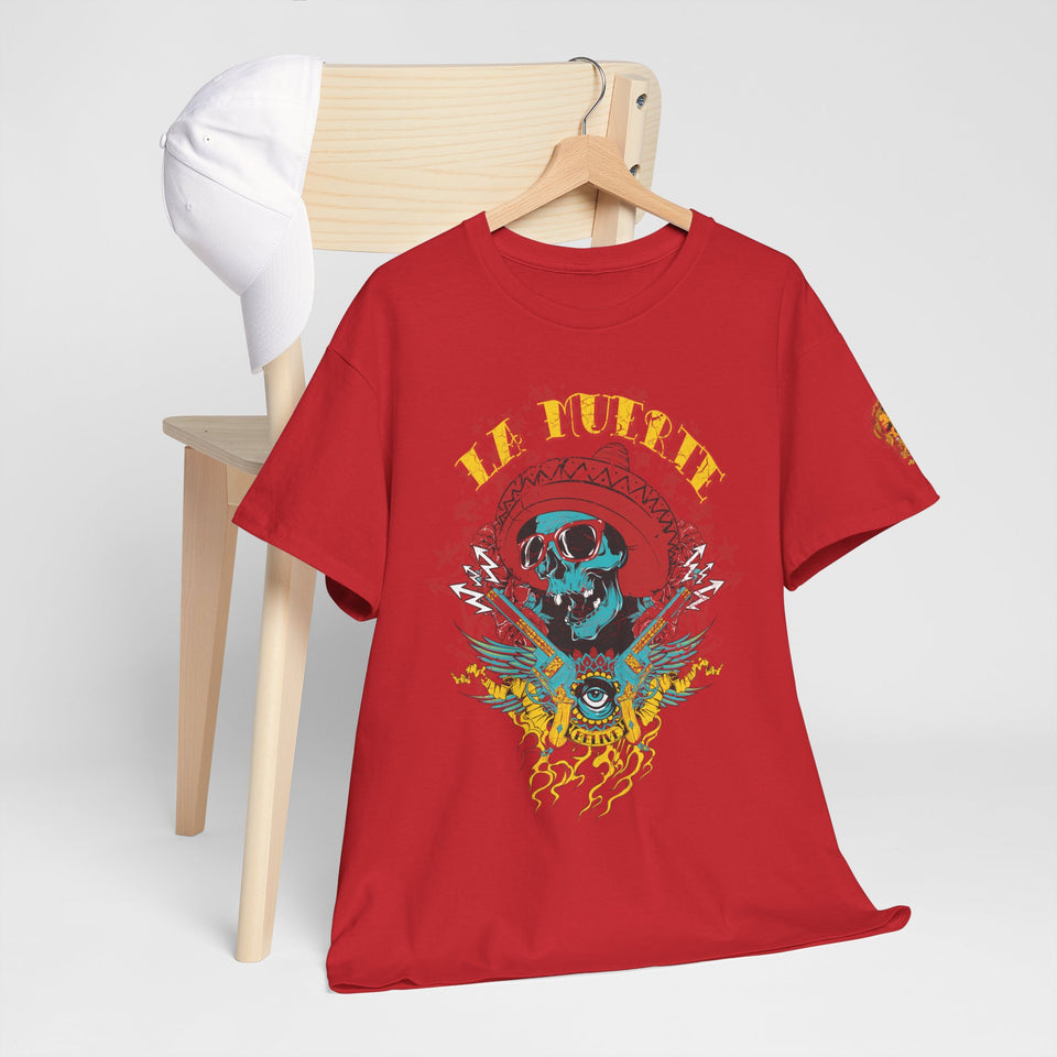 Artistic Unisex Heavy Cotton Tee - Vibrant Skull & Floral Design