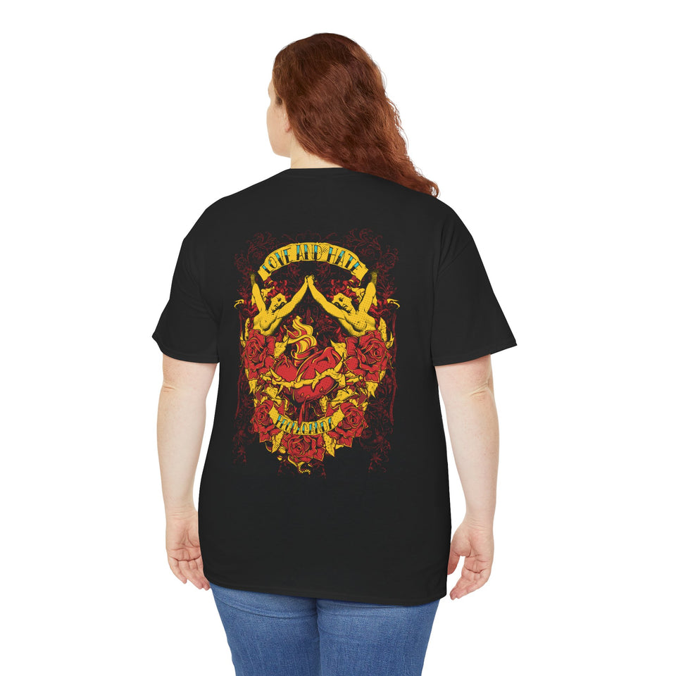 Bold Graphic Unisex Heavy Cotton Tee - Love & Roses Design