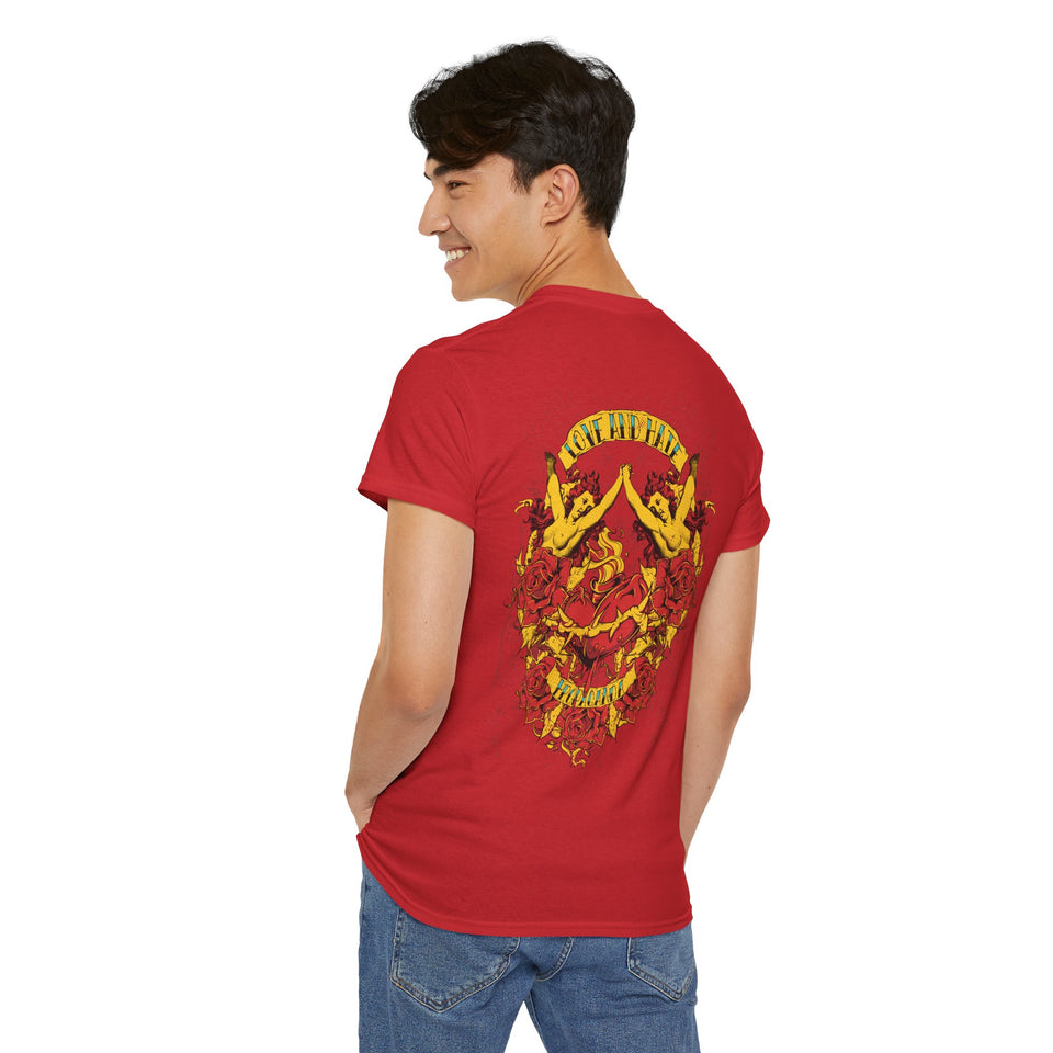 Bold Graphic Unisex Heavy Cotton Tee - Love & Roses Design