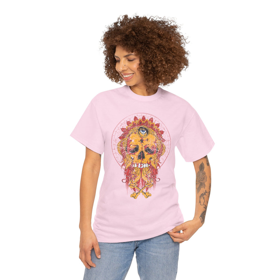 Bohemian Skull Unisex Heavy Cotton Tee - Vibrant Art Tee for Free Spirits