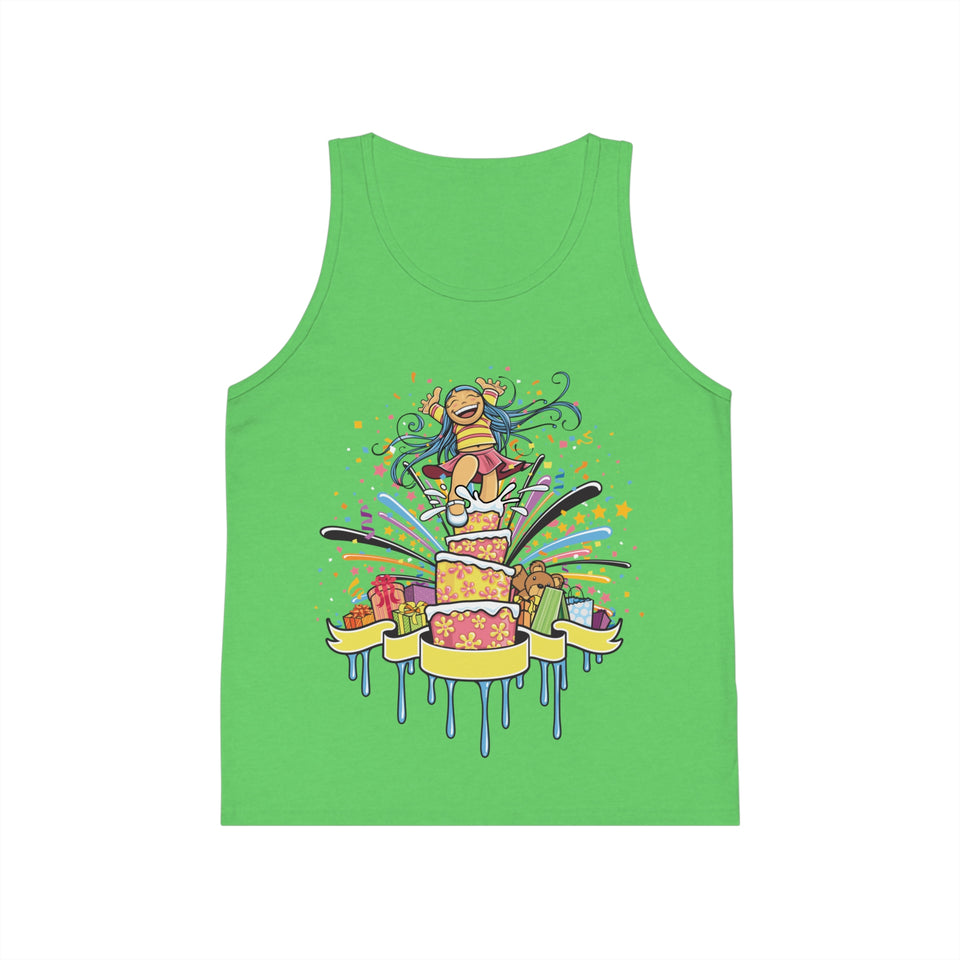 Colorful Celebration Kid's Jersey Tank Top with Fun Cake Design