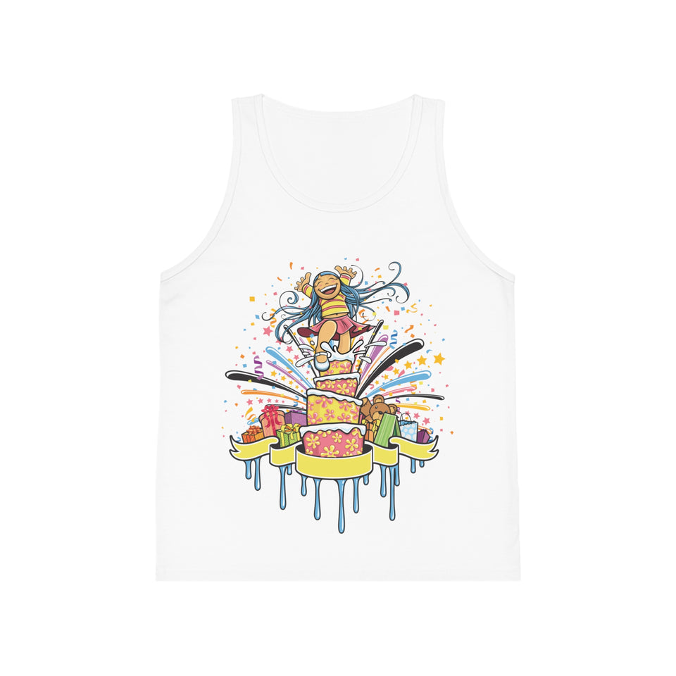 Colorful Celebration Kid's Jersey Tank Top with Fun Cake Design