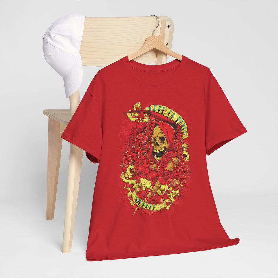 Unisex Heavy Cotton Tee - Skull & Heart Design, Edgy Graphic Tee for Casual Wear
