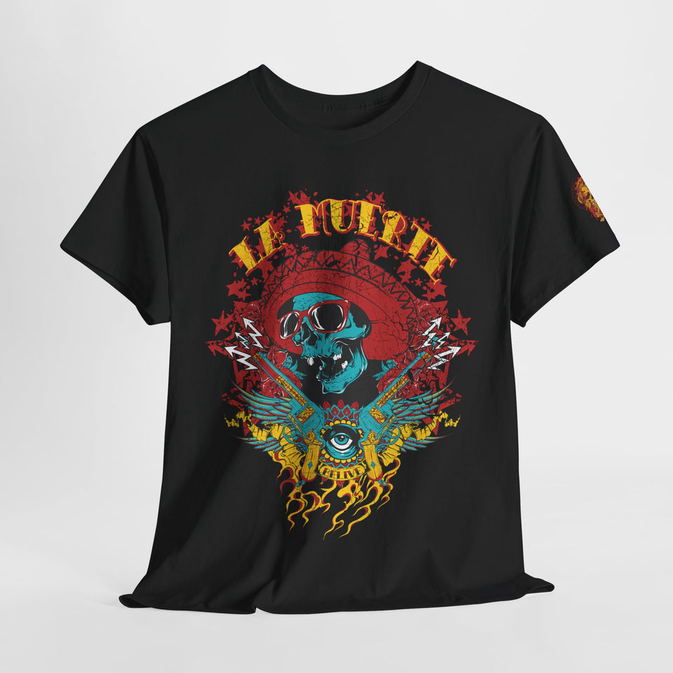 Artistic Unisex Heavy Cotton Tee - Vibrant Skull & Floral Design