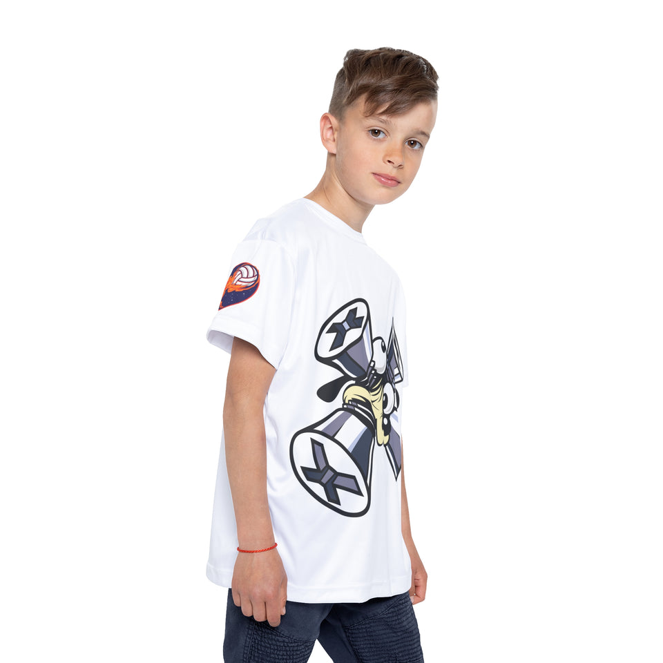 Kids Fun Sports Jersey - Alien Character & Flaming Volleyball Design