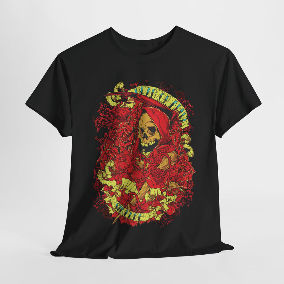 Unisex Heavy Cotton Tee - Skull & Heart Design, Edgy Graphic Tee for Casual Wear