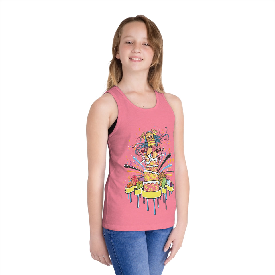 Colorful Celebration Kid's Jersey Tank Top with Fun Cake Design