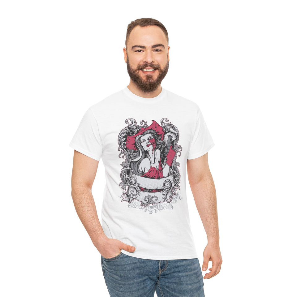 Gothic Graphic Unisex Heavy Cotton Tee - Vintage Style Horror Art