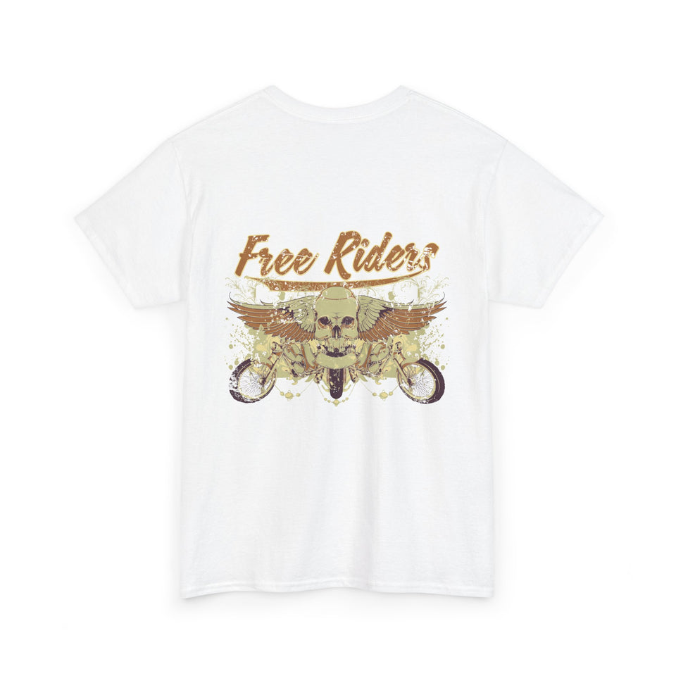 Unisex Heavy Cotton Tee - Pirate Skull & Free Riders Design - Bold Graphic Tee for Motorcycle Enthusiasts