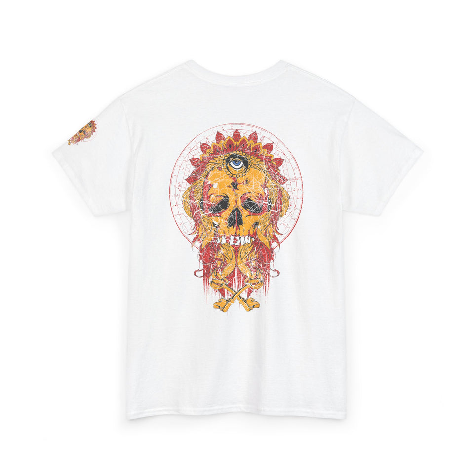 Artistic Unisex Heavy Cotton Tee - Vibrant Skull & Floral Design