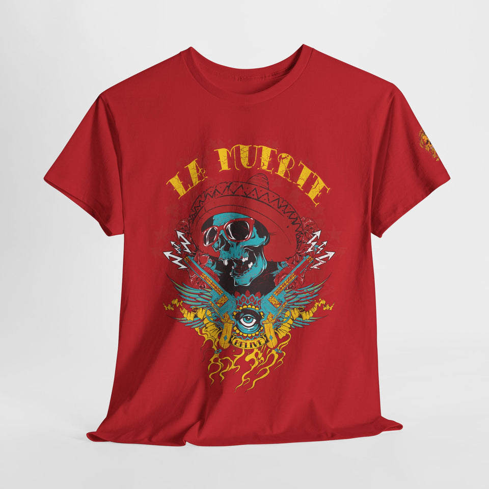 Artistic Unisex Heavy Cotton Tee - Vibrant Skull & Floral Design