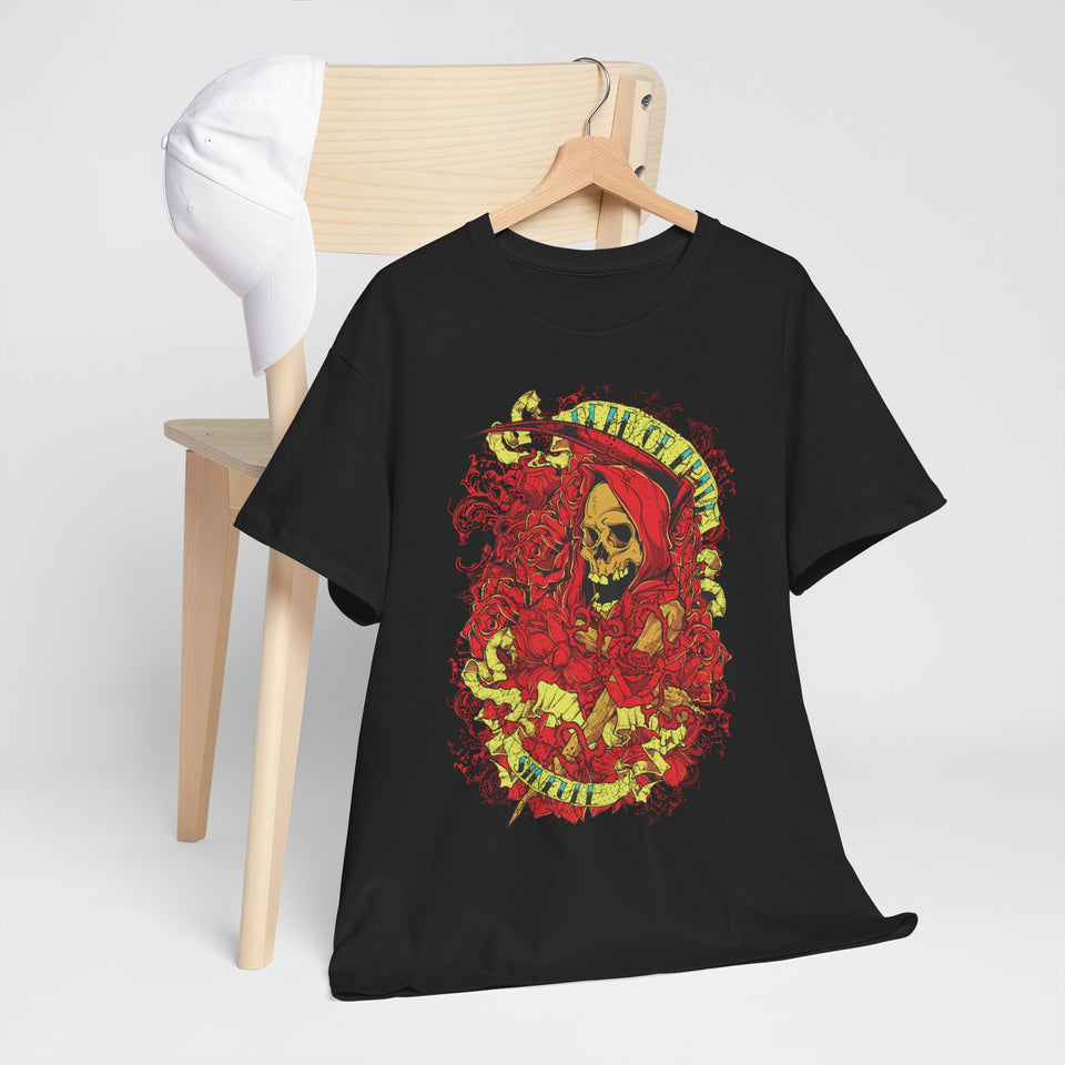 Unisex Heavy Cotton Tee - Skull & Heart Design, Edgy Graphic Tee for Casual Wear