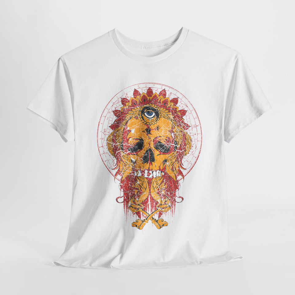 Bohemian Skull Unisex Heavy Cotton Tee - Vibrant Art Tee for Free Spirits