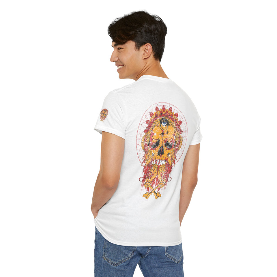 Artistic Unisex Heavy Cotton Tee - Vibrant Skull & Floral Design