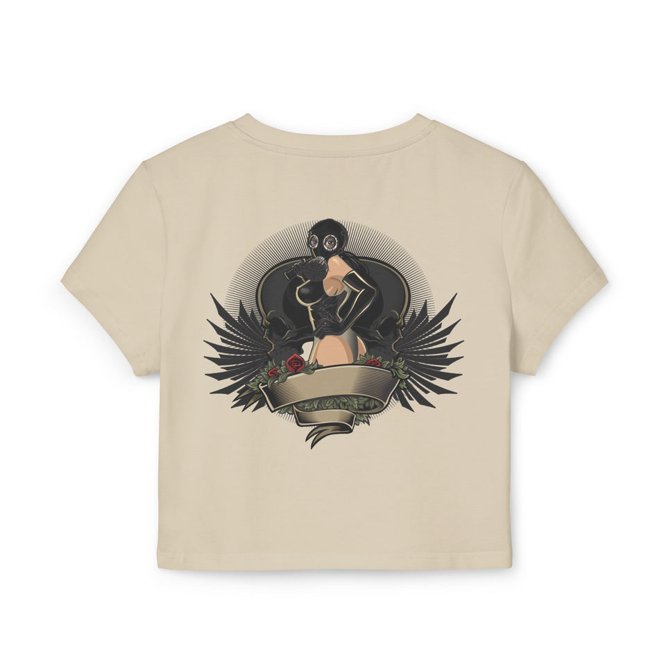 Vintage-Inspired Women's Baby Tee with Bold Graphic Design
