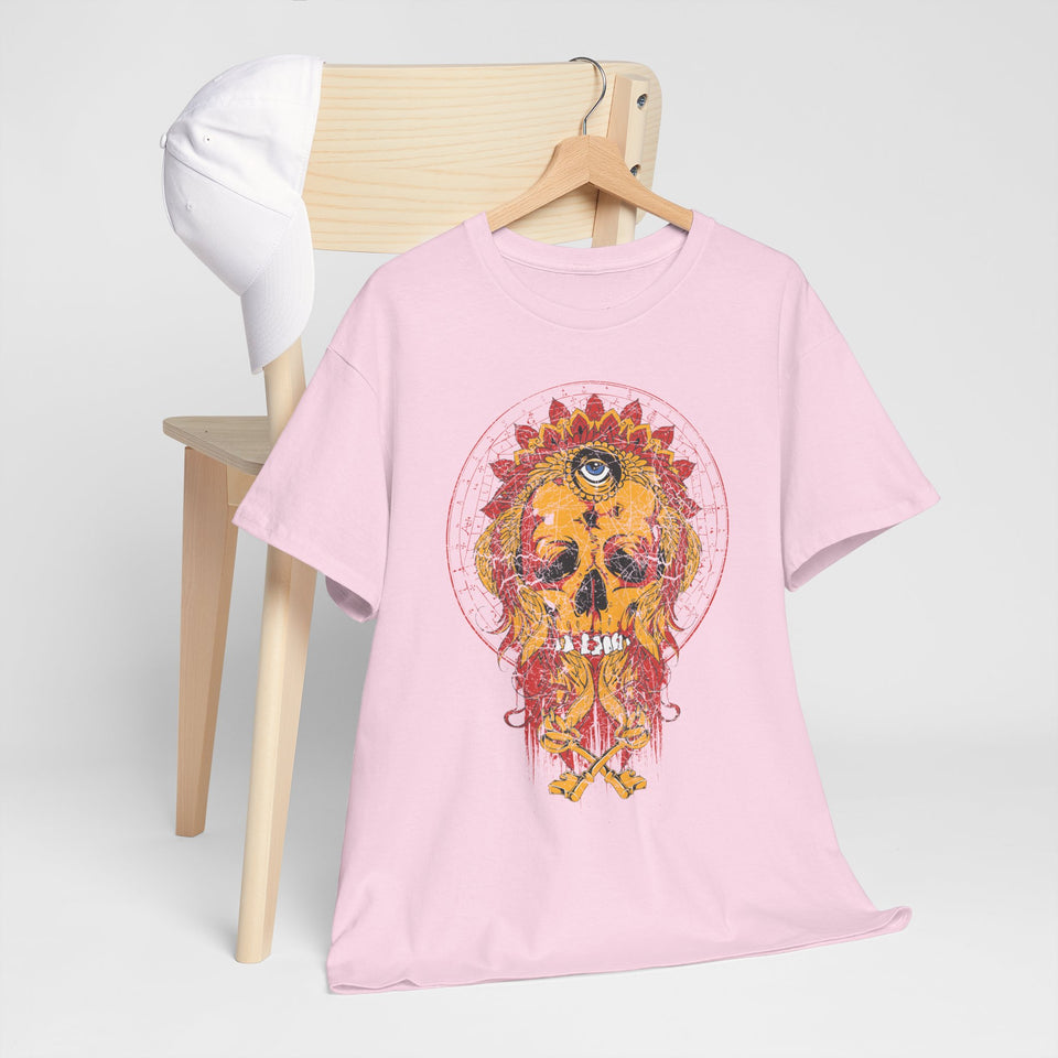 Bohemian Skull Unisex Heavy Cotton Tee - Vibrant Art Tee for Free Spirits