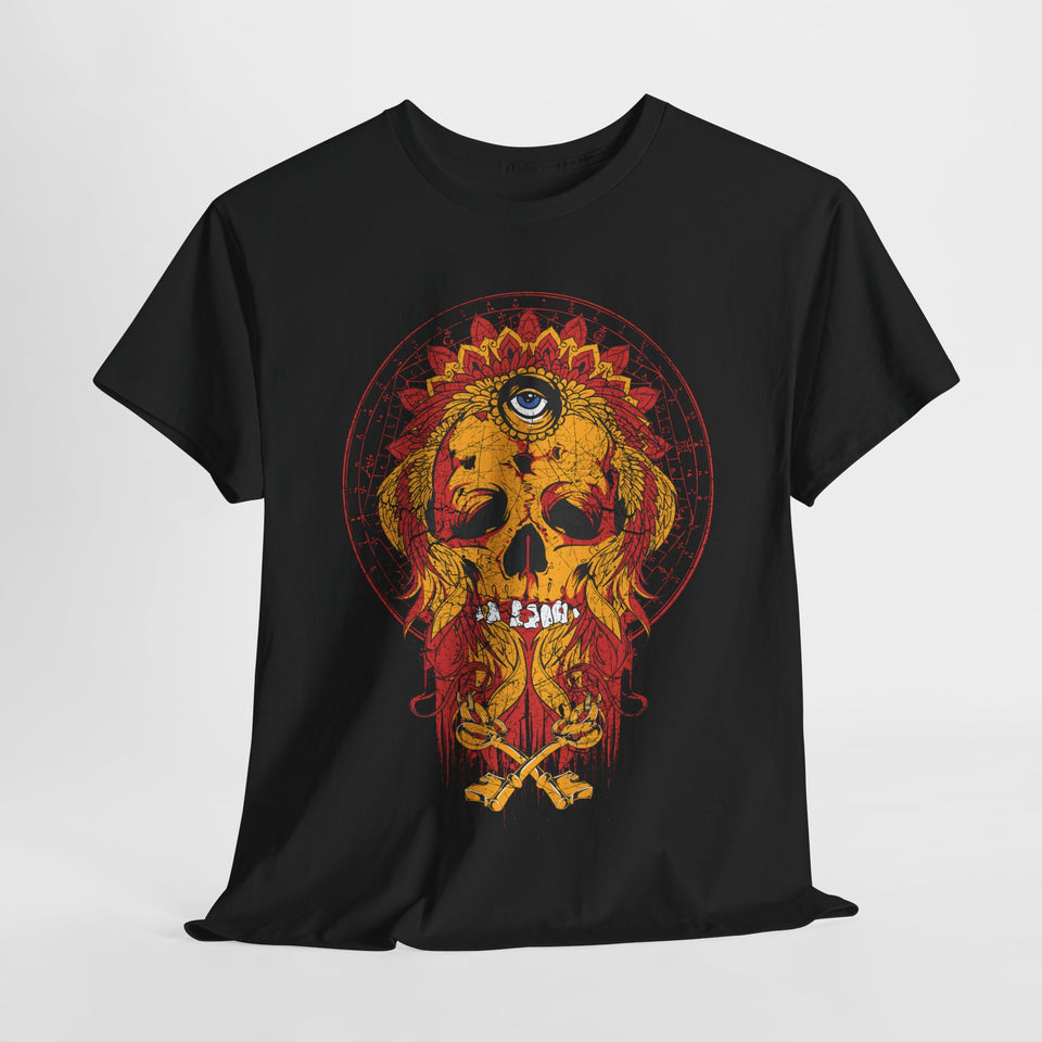 Bohemian Skull Unisex Heavy Cotton Tee - Vibrant Art Tee for Free Spirits
