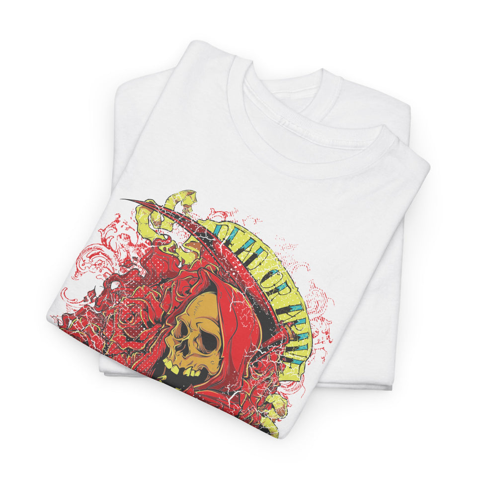 Unisex Heavy Cotton Tee - Skull & Heart Design, Edgy Graphic Tee for Casual Wear