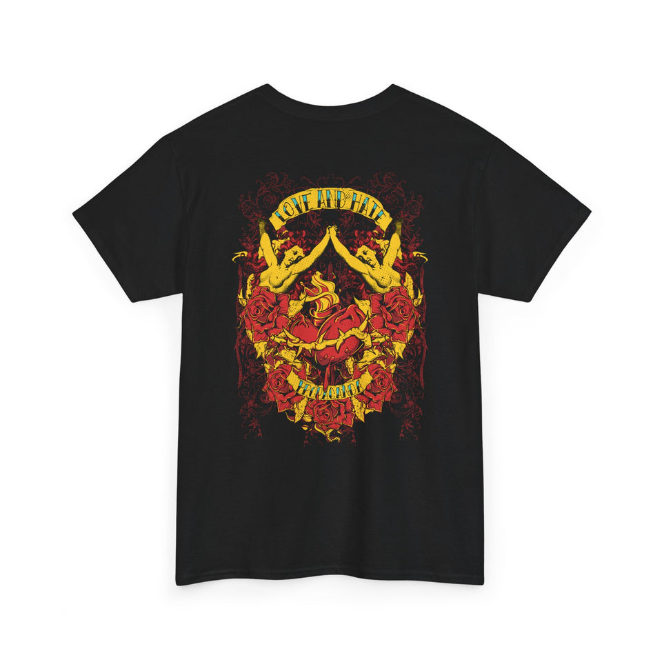 Bold Graphic Unisex Heavy Cotton Tee - Love & Roses Design