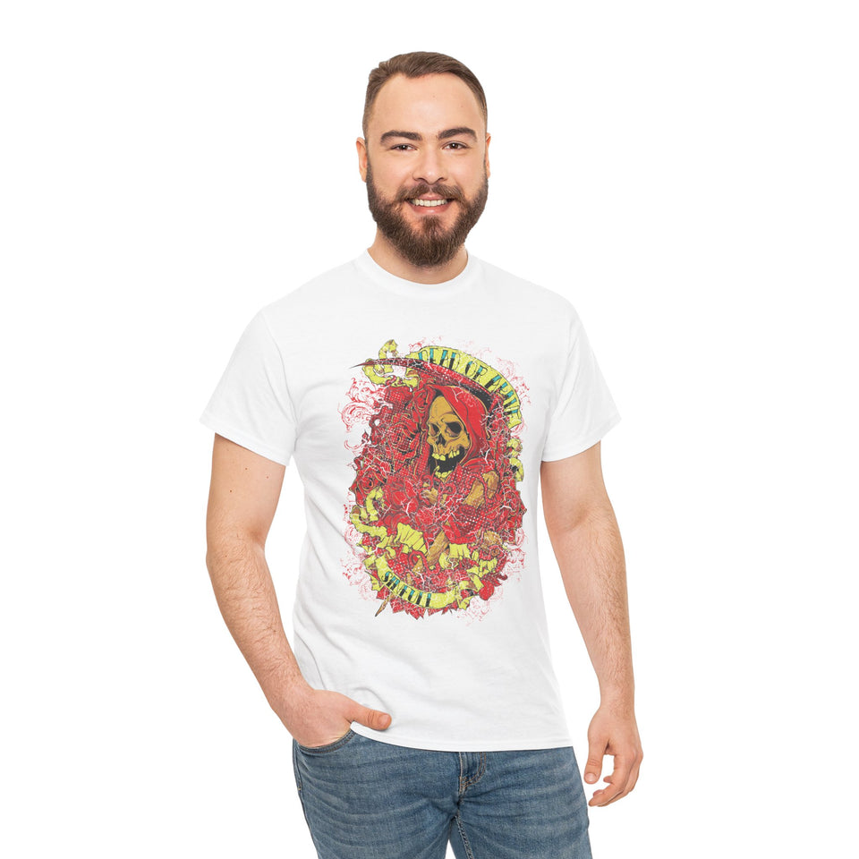 Unisex Heavy Cotton Tee - Skull & Heart Design, Edgy Graphic Tee for Casual Wear