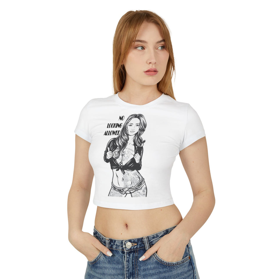 No Looking Allowed Women's Baby Tee - Stylish Graphic Crop Top for Casual Wear