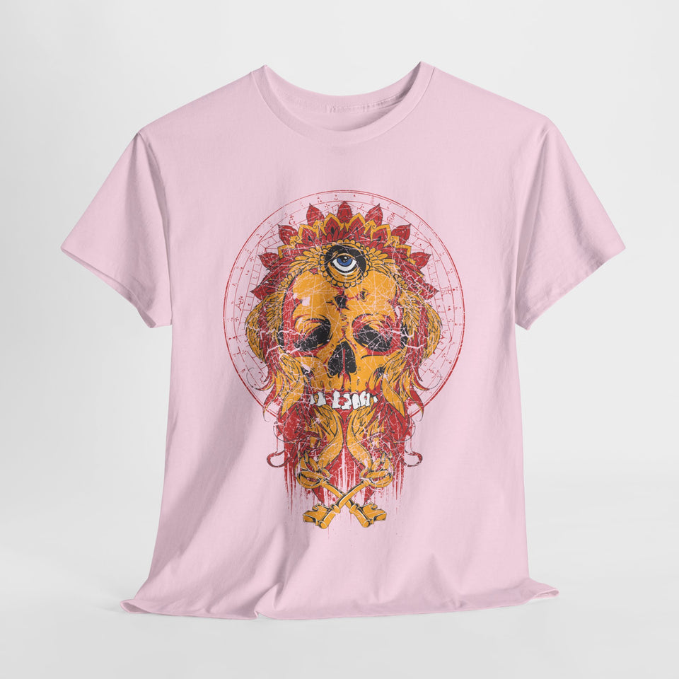 Bohemian Skull Unisex Heavy Cotton Tee - Vibrant Art Tee for Free Spirits