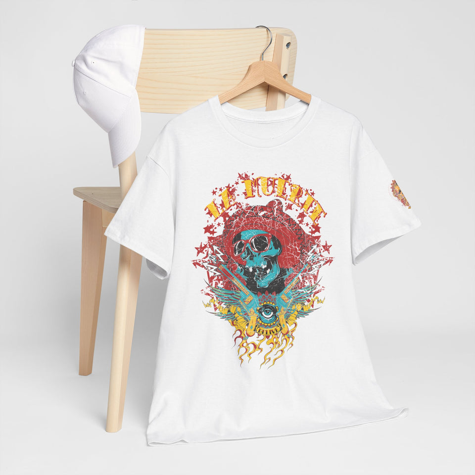 Artistic Unisex Heavy Cotton Tee - Vibrant Skull & Floral Design