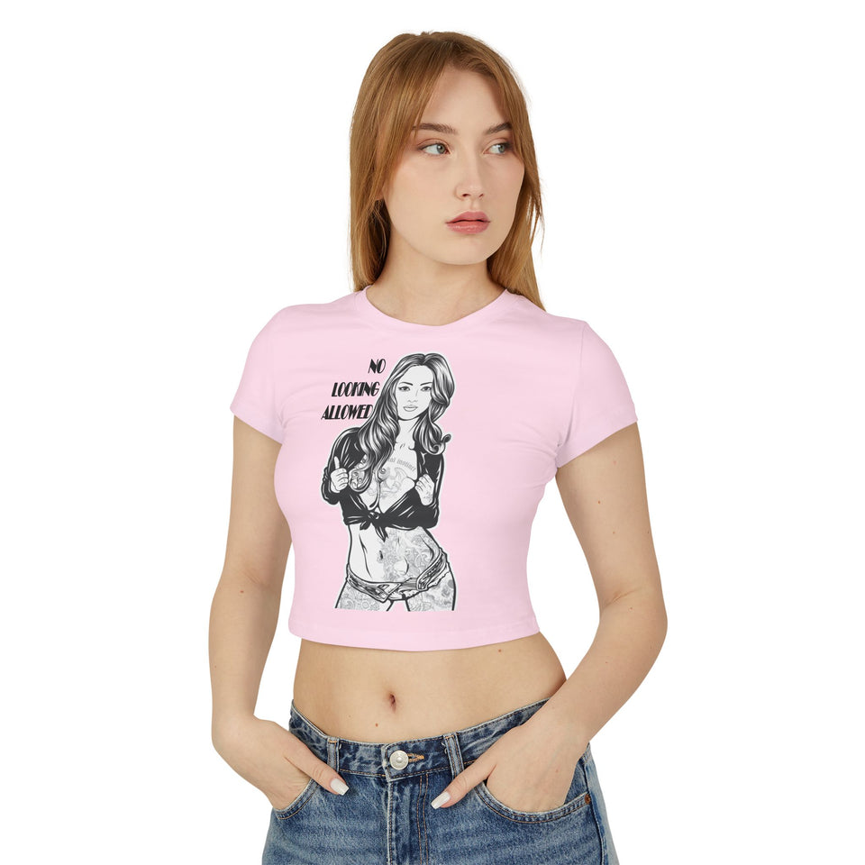 No Looking Allowed Women's Baby Tee - Stylish Graphic Crop Top for Casual Wear